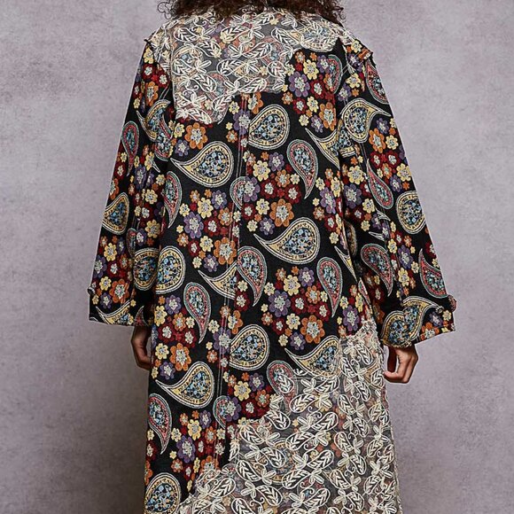 1- 1210 POL Steampunk Paisley Lace Oversized Long Maxi Trench Coat - Picture 3 of 12